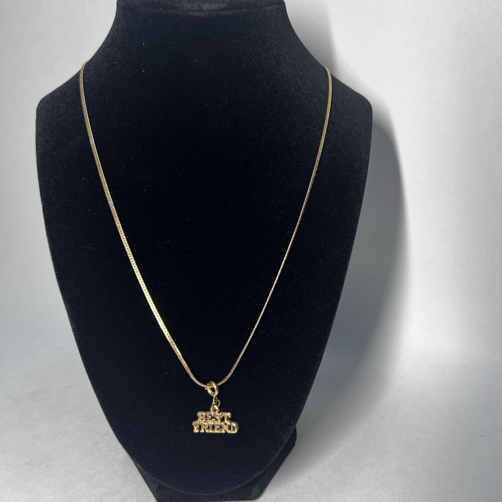 Vintage Gold Tone Flat Herringbone Chain Necklace 23.5" Best Friend Charm